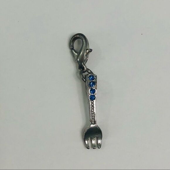 fork charm blue stones silver tone lobster hook dangle charm bracelet - Picture 1 of 4